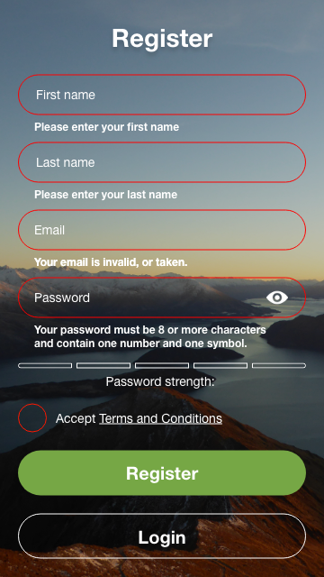Register Form UI - Error